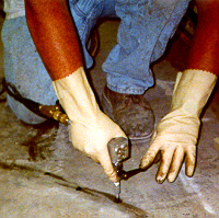 epoxy injection on floor slab cracks using taped ports